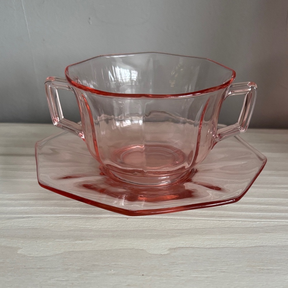 VTG Imperial Glass Pink Depression Glass Open Sugar with Underplate/Saucer - Picture 3 of 9